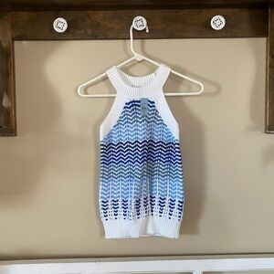 NWT LOFT White & Blue Knit Halter Tank Top